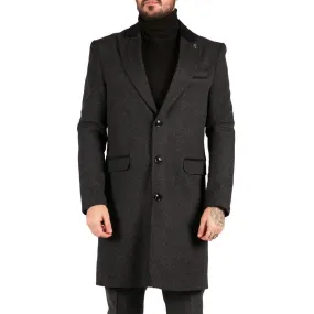 Mens 3/4 Long Overcoat Jacket Herringbone Tweed Coat Peaky Blinders Fit