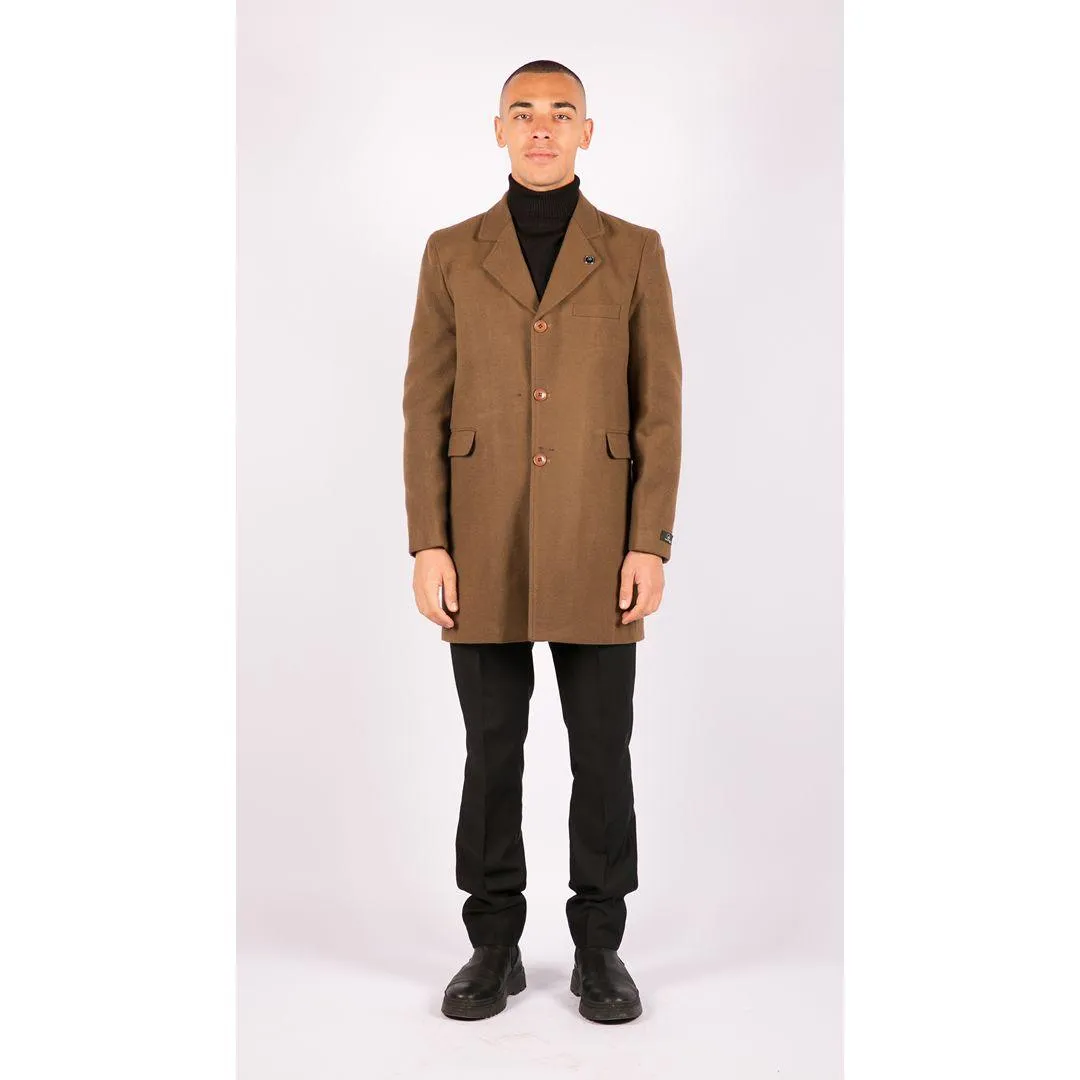 Mens 3/4 Long Overcoat Jacket Wool Feel Coat Blinders Slim Fit