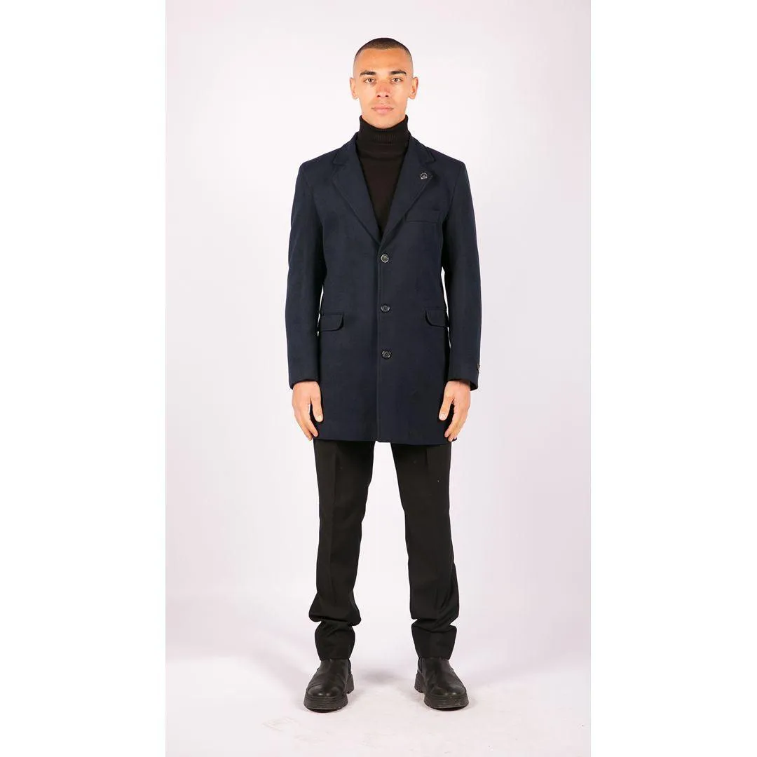 Mens 3/4 Long Overcoat Jacket Wool Feel Coat Blinders Slim Fit