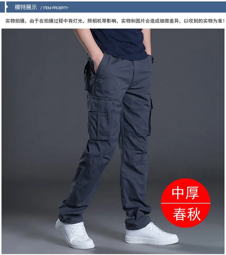 Men's Cargo Pants Casual Multi Pockets Military Tactical Long Trousers Outwear Straight Winter Pants | J117