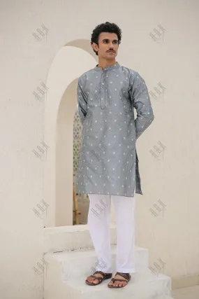 Men's Kurta In Jacquard Self  Grey