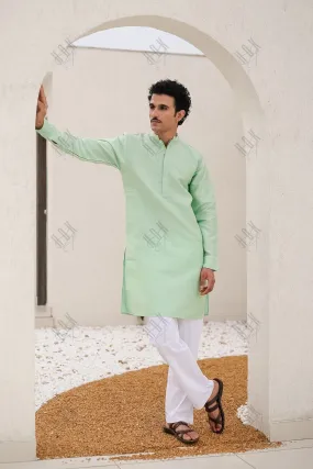 Men's Kurta In Jacquard Self  Lime Green