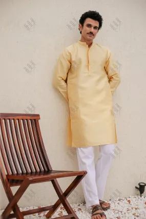 Men's Kurta In Jacquard Self  Yellow