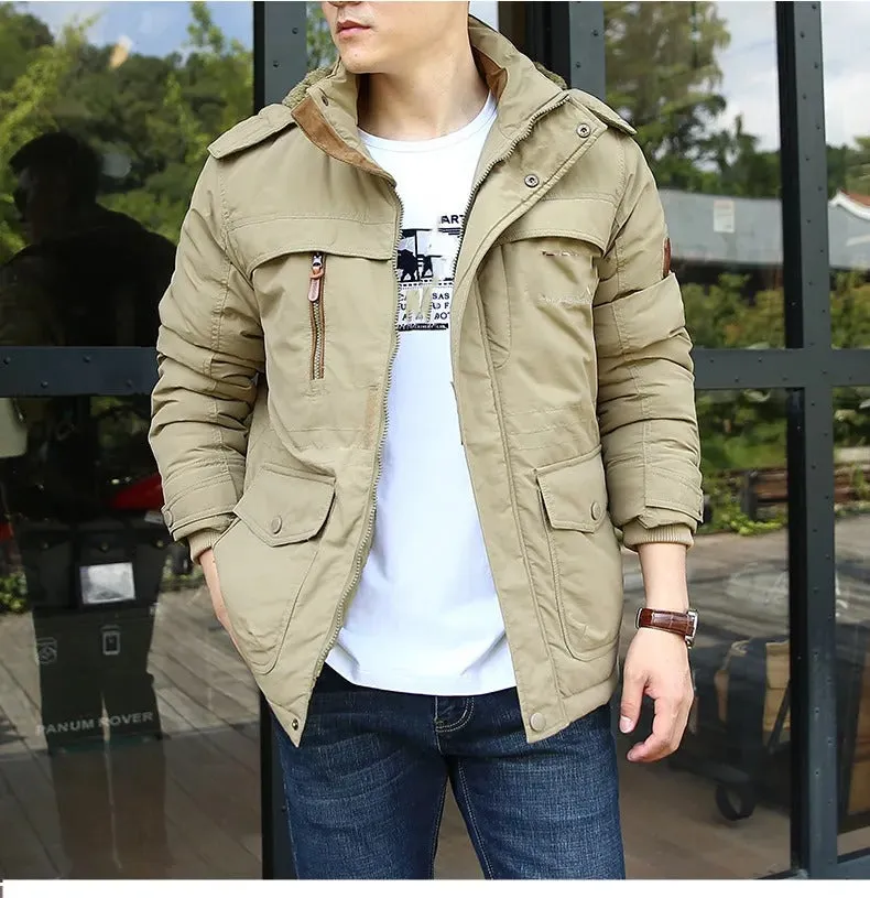 Men's Outdoor Padded Parka Jacket Thick Winter Warm Wool Liner Jackets Outwear Snow Windbreaker Parka Overcoats | 1133