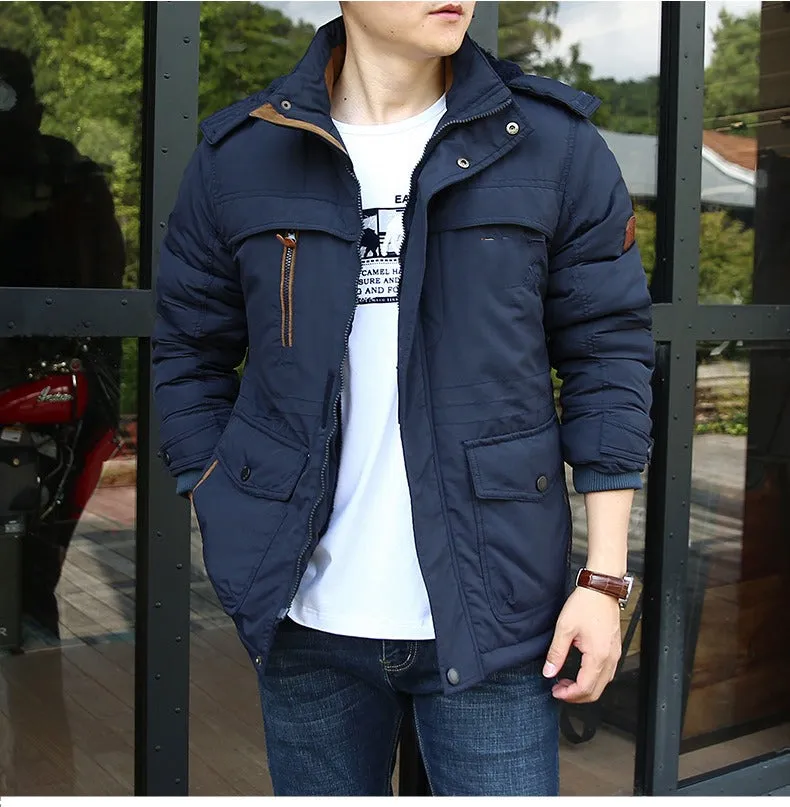 Men's Outdoor Padded Parka Jacket Thick Winter Warm Wool Liner Jackets Outwear Snow Windbreaker Parka Overcoats | 1133