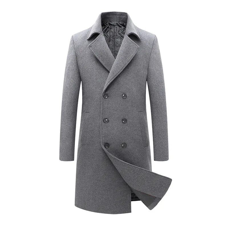 Men's Premium Wool Blend Double Breasted Quilted Long Pea Coat | xz1721