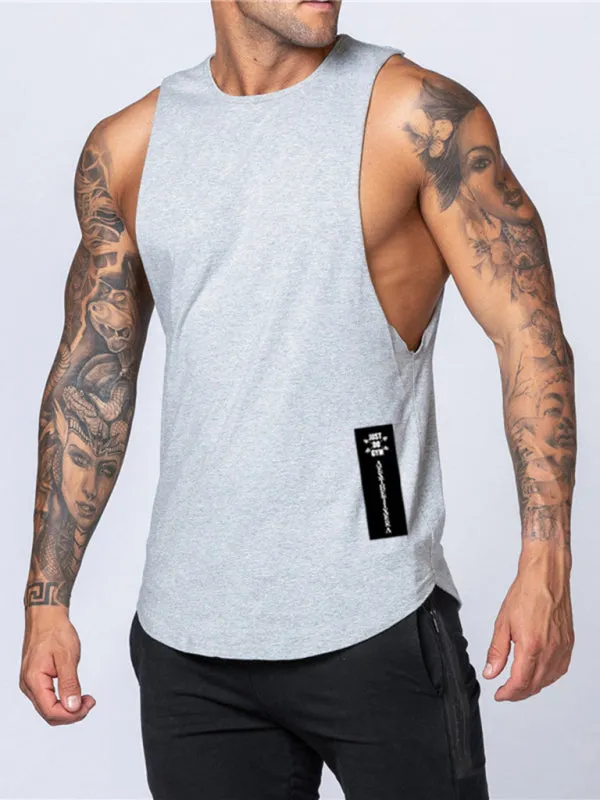 Men's Solid Color Round Neck Casual Breathable Slim Fit Sports Vest