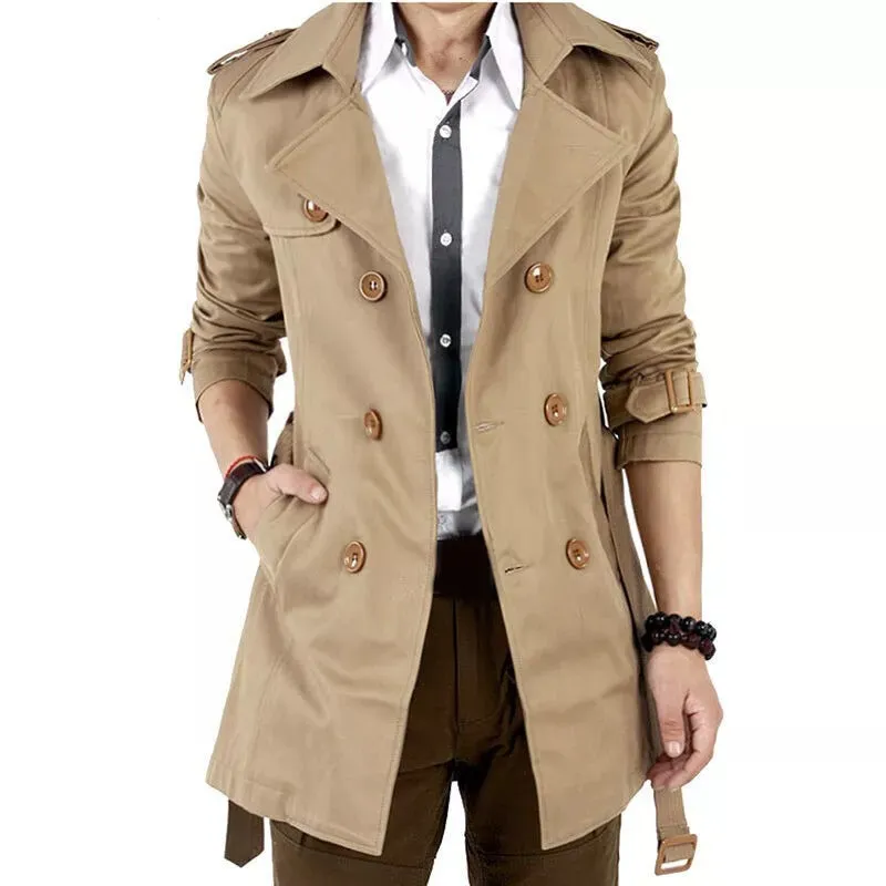 Men's Winter Slim Double Breasted Trench Coat Long Jacket Overcoat Outwear | 1002