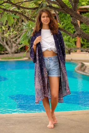 Navy Blue Feather Kimono