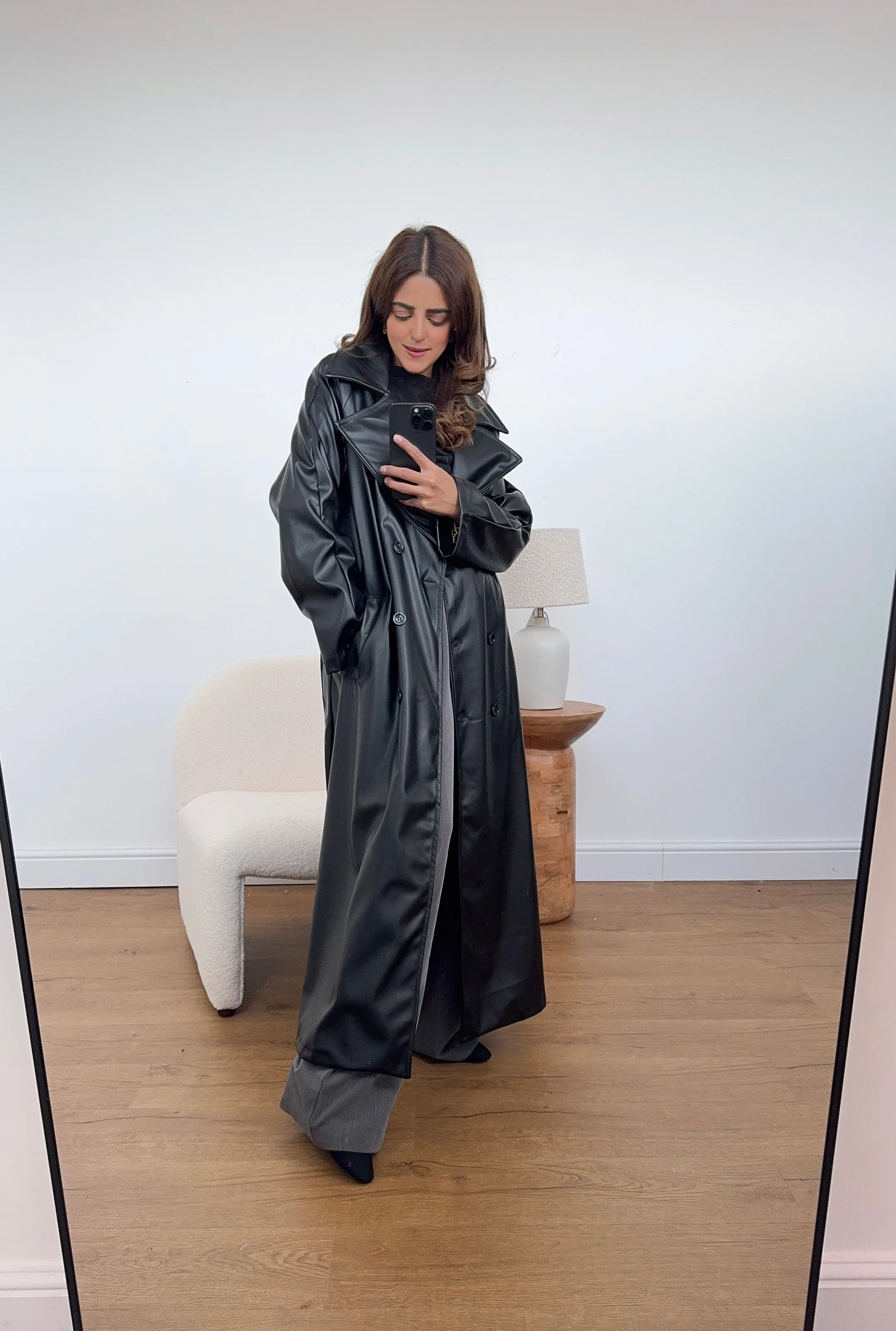 Nila long faux trench coat black