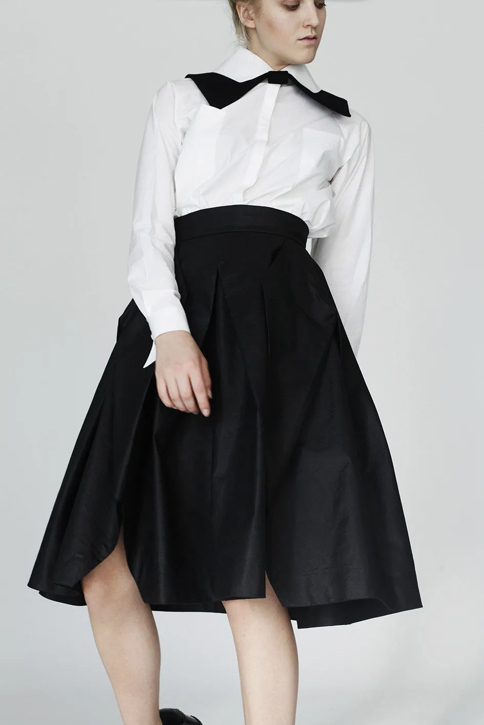 Origami Cotton Complex Pleats Skirt / Black