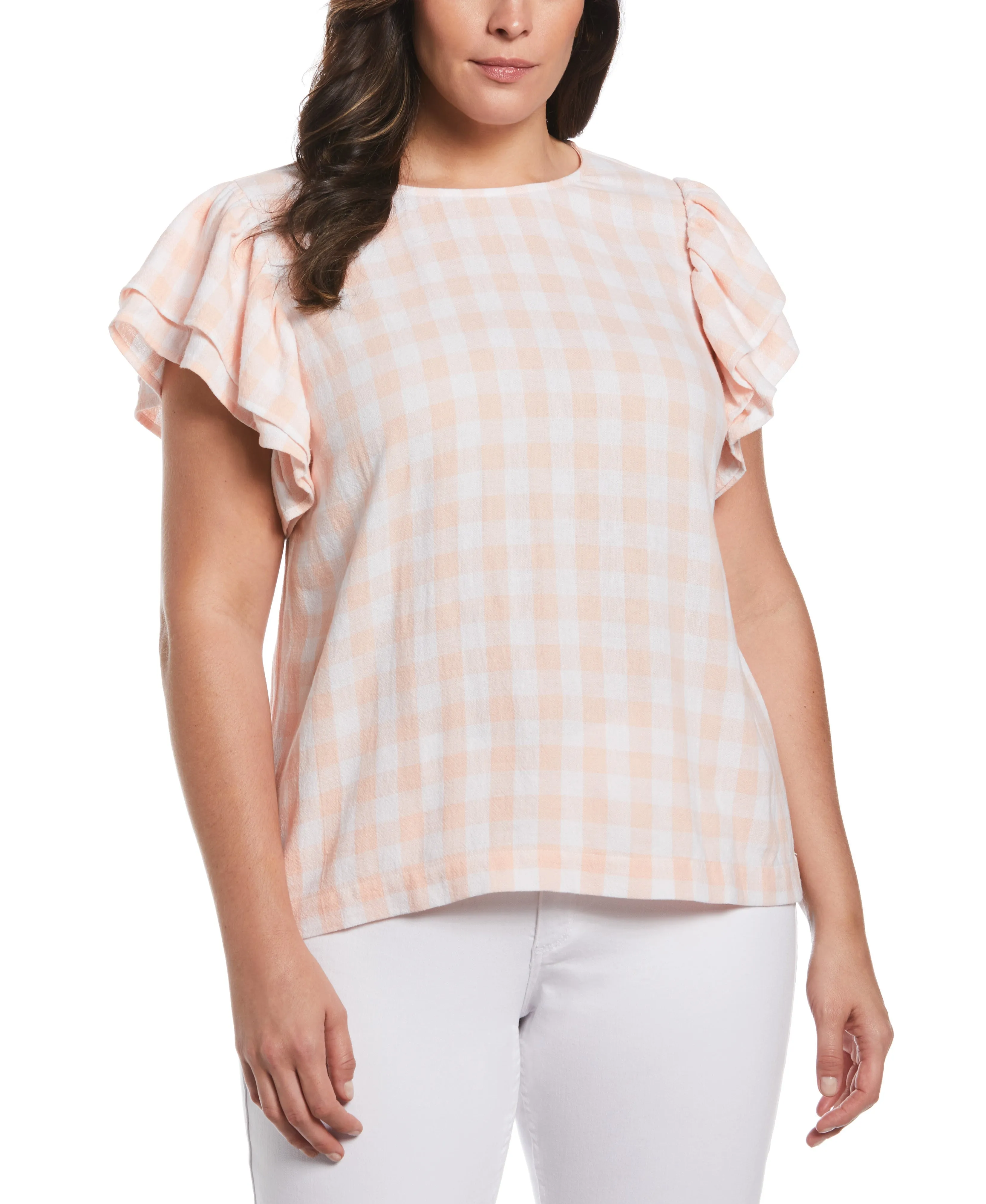 Plus Size Linen Blend Flutter Sleeve Top