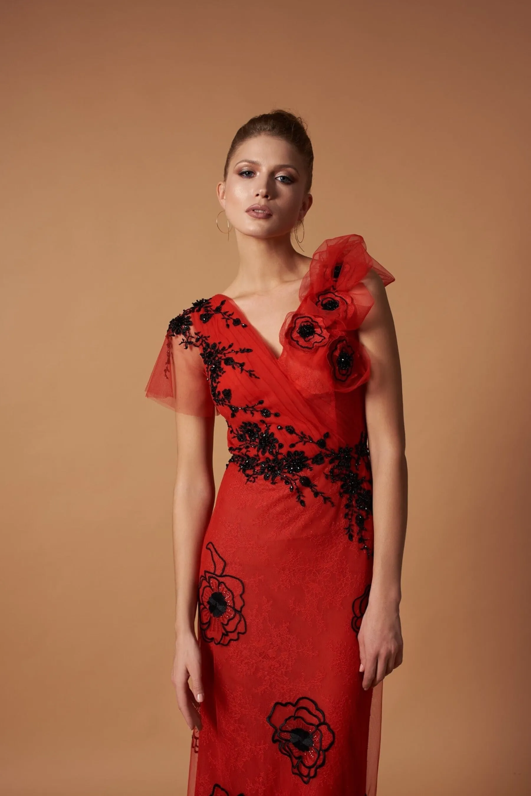 Red Dress with Asymmetric Shoulders for Special Events