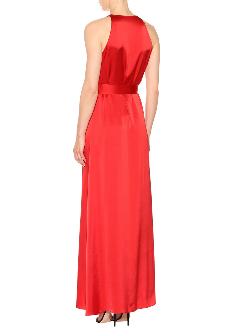 Red Satin Wrap Maxi Dress