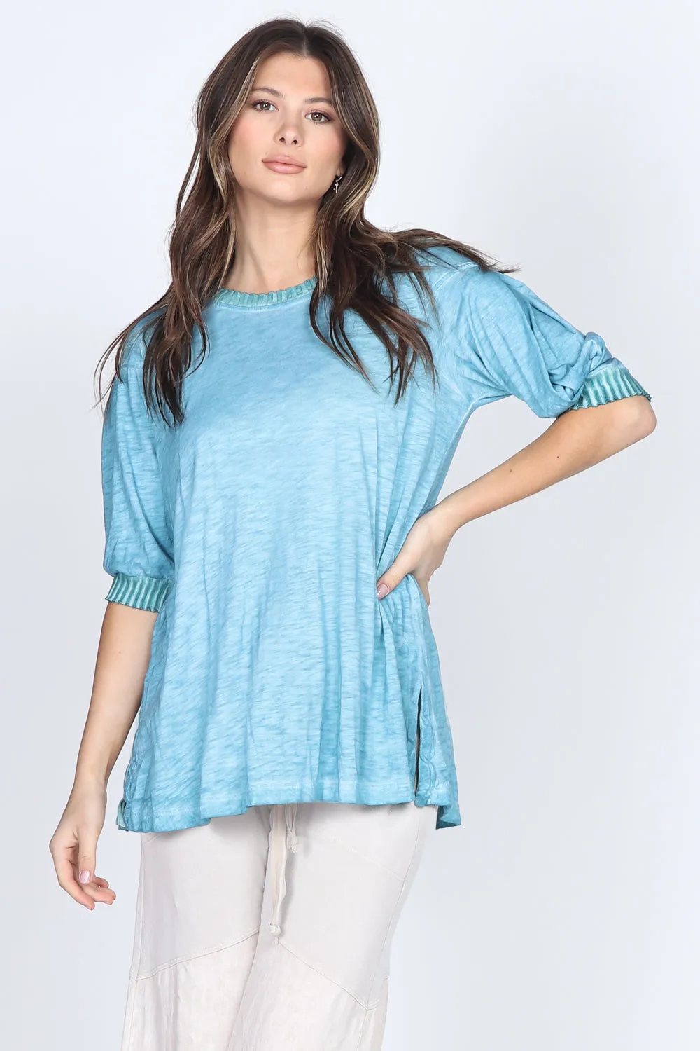 Ribbed Hem Sleeve Top