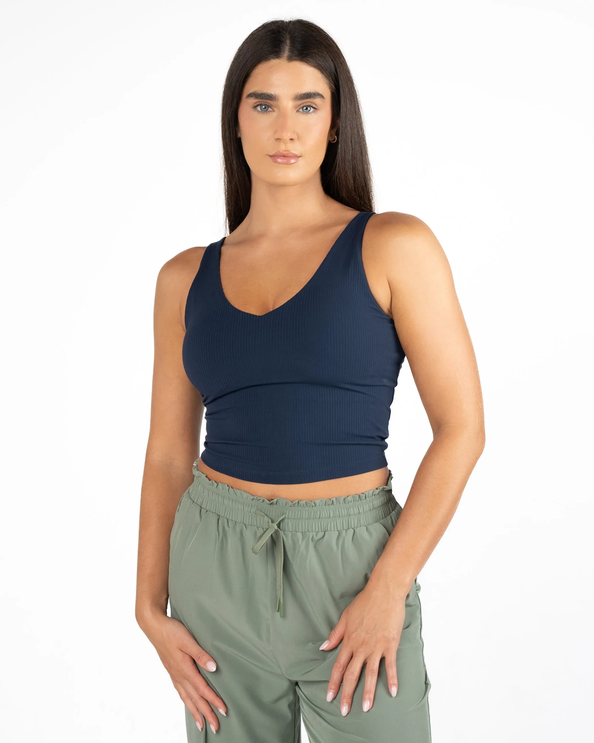 Shakti Ribbed Tank (Mid-Length)  - Navy