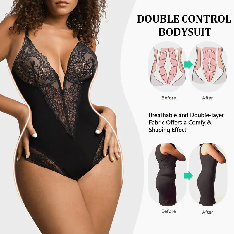 Shecurve® Lace Deep-V Neck Bodysuits