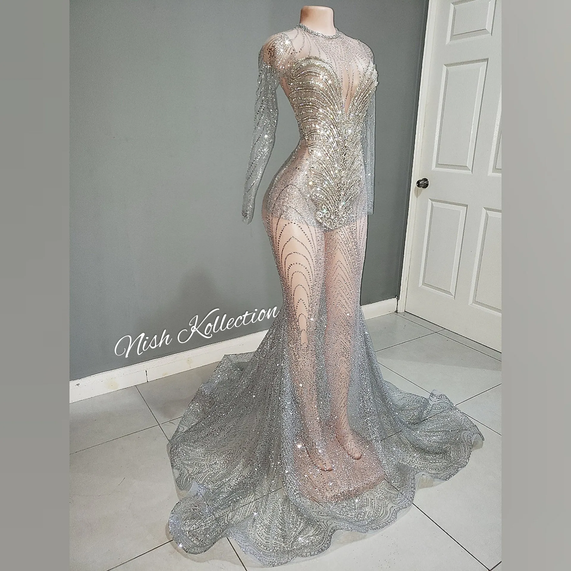 Shimmer Maze long sleeve glitter mermaid gown