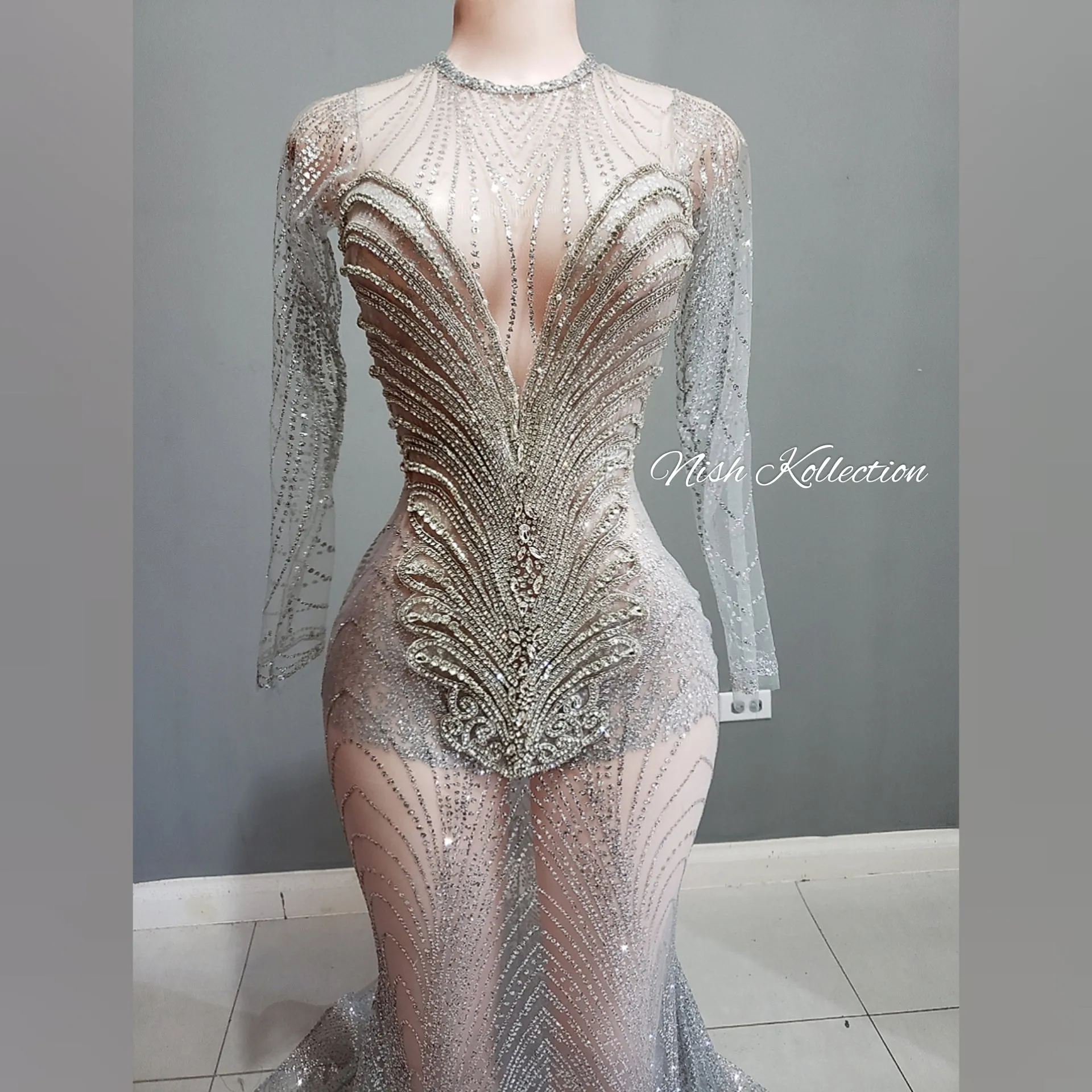 Shimmer Maze long sleeve glitter mermaid gown