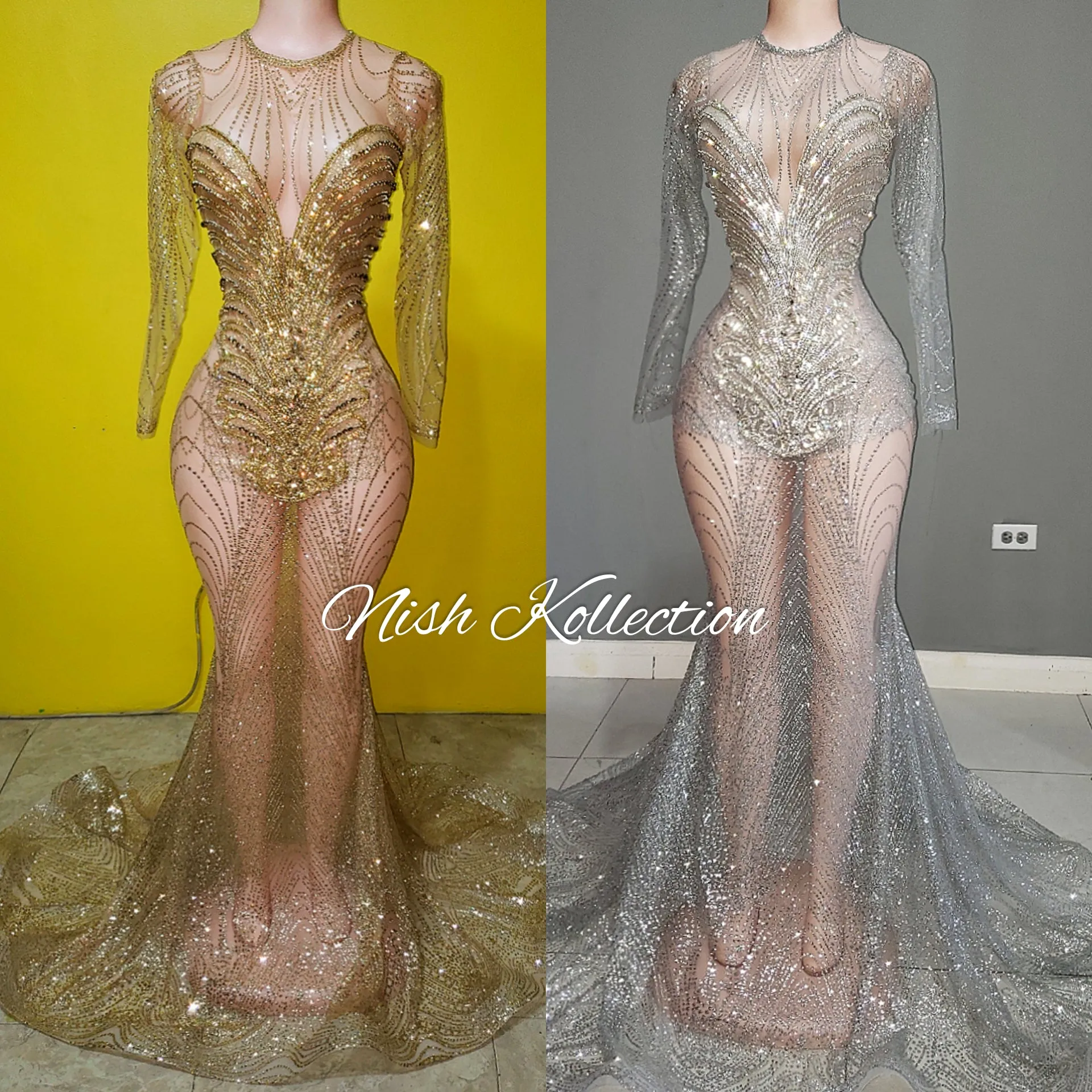 Shimmer Maze long sleeve glitter mermaid gown