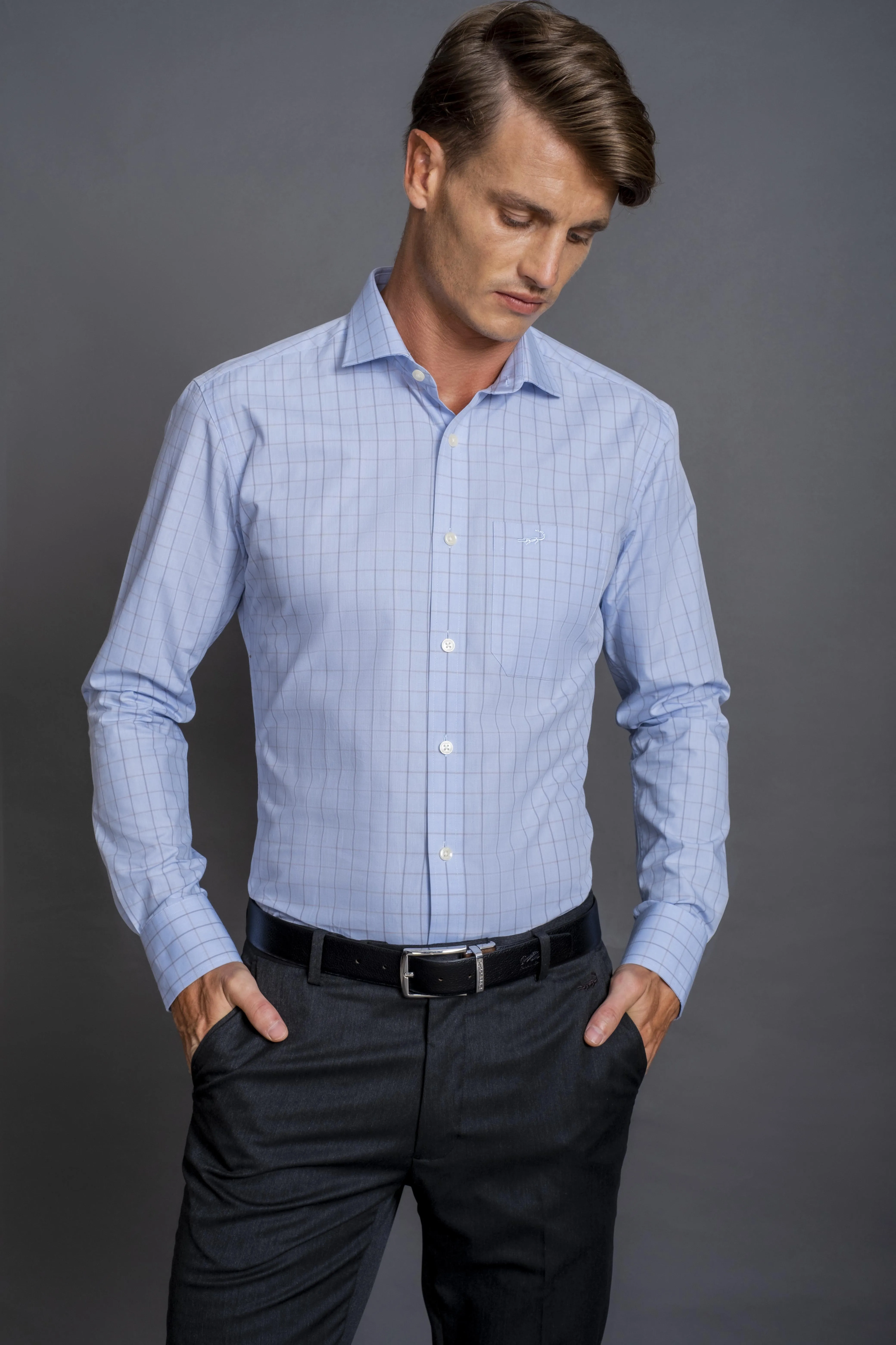 Slim Fit Long sleeves-Formal Shirts-Blue Cashmere