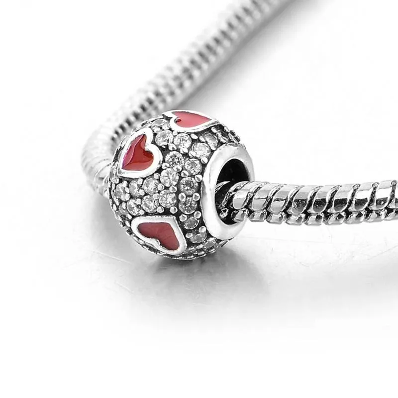 Sparkling Red Hearts Charm 925 Sterling Silver