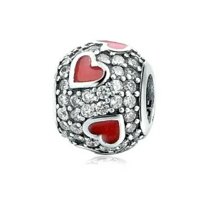 Sparkling Red Hearts Charm 925 Sterling Silver