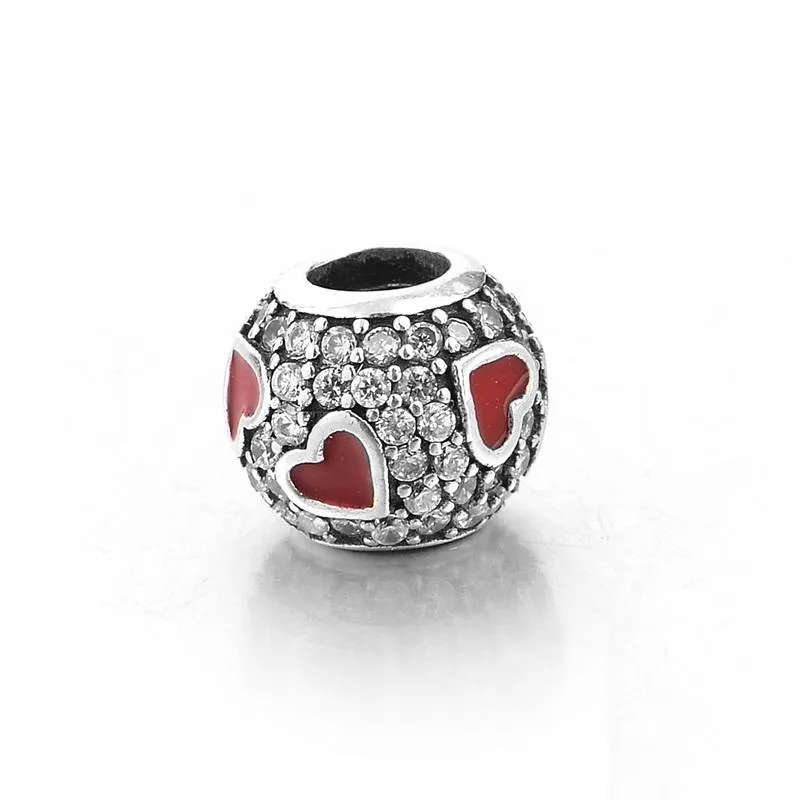 Sparkling Red Hearts Charm 925 Sterling Silver