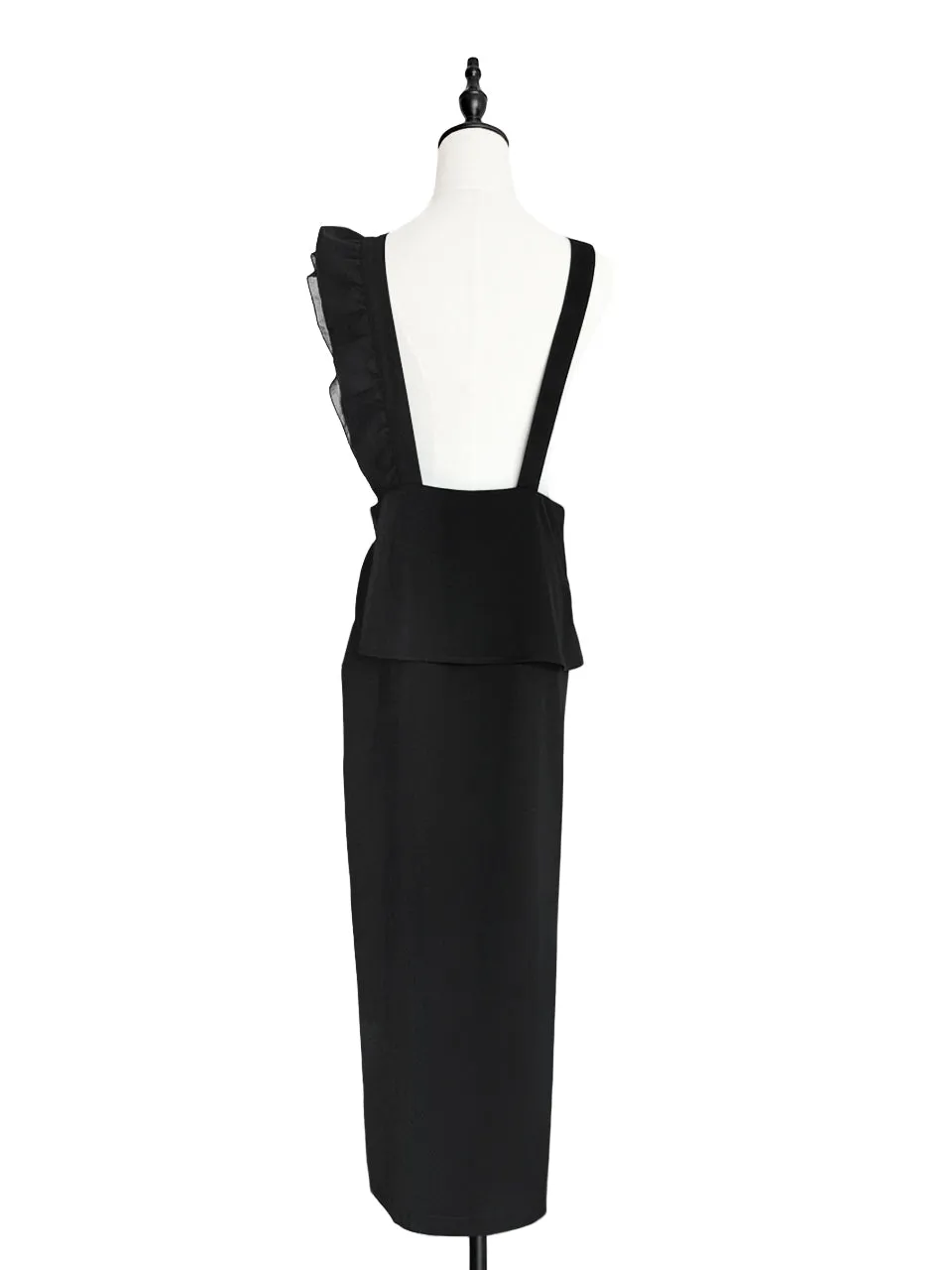 Surprise Sale! Black Asymmetrical Ruffle Strap Maxi Pinafore Dress