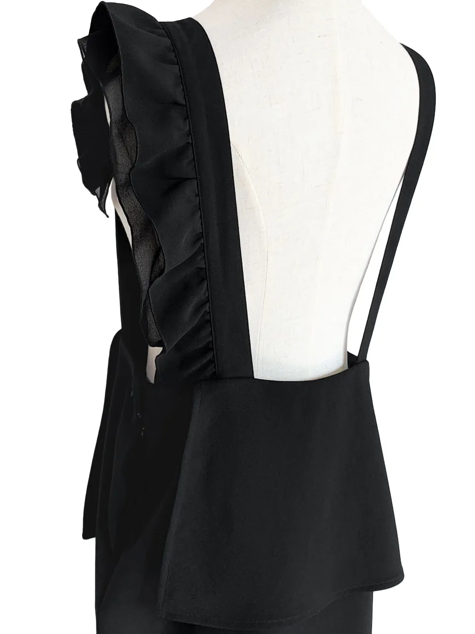 Surprise Sale! Black Asymmetrical Ruffle Strap Maxi Pinafore Dress