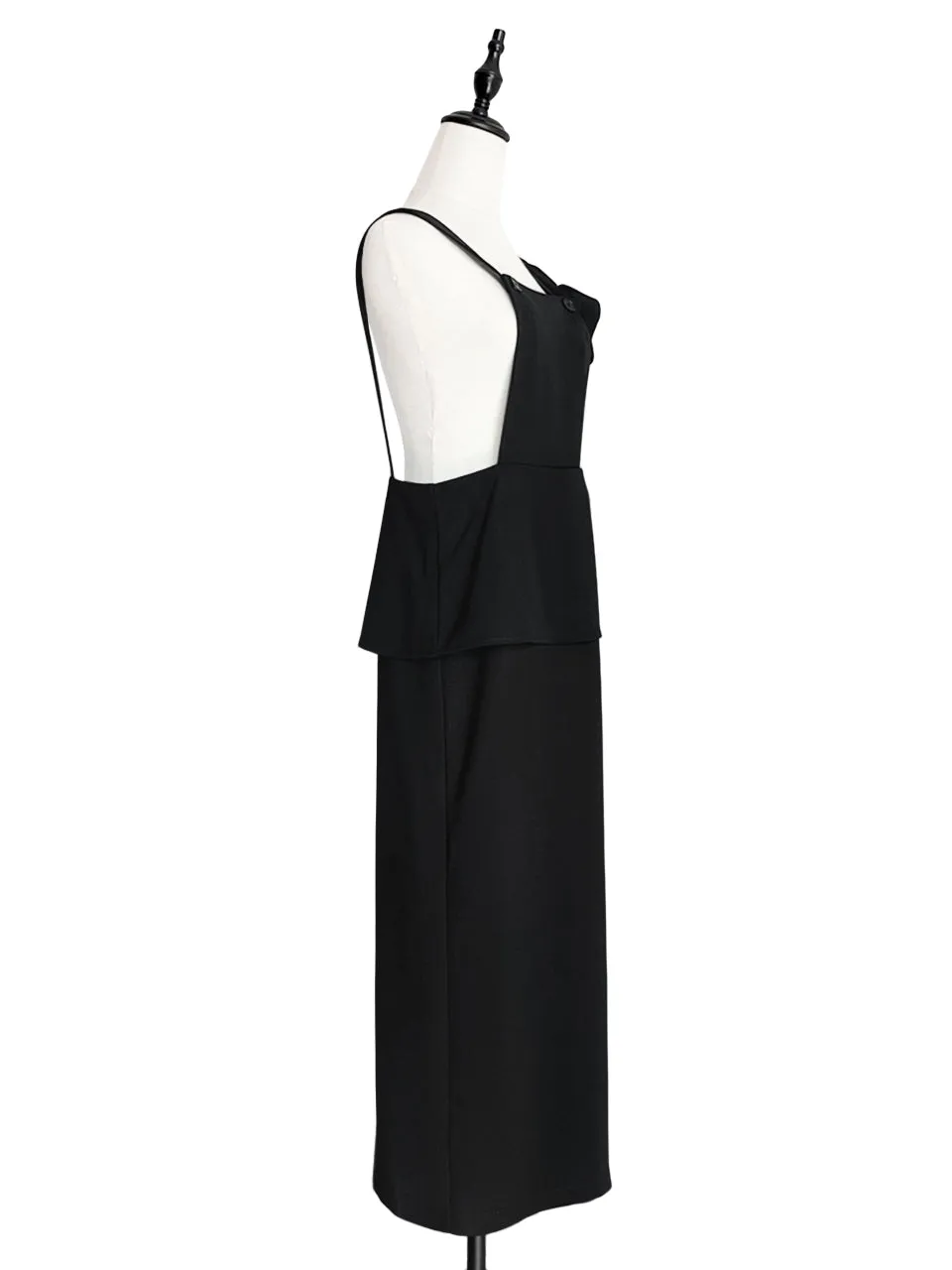 Surprise Sale! Black Asymmetrical Ruffle Strap Maxi Pinafore Dress