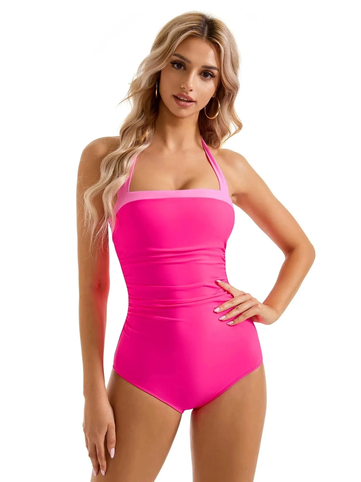 SUUKSESS Women Sexy Tummy Control One Piece Swimsuit Halter Retro Bathing Suit