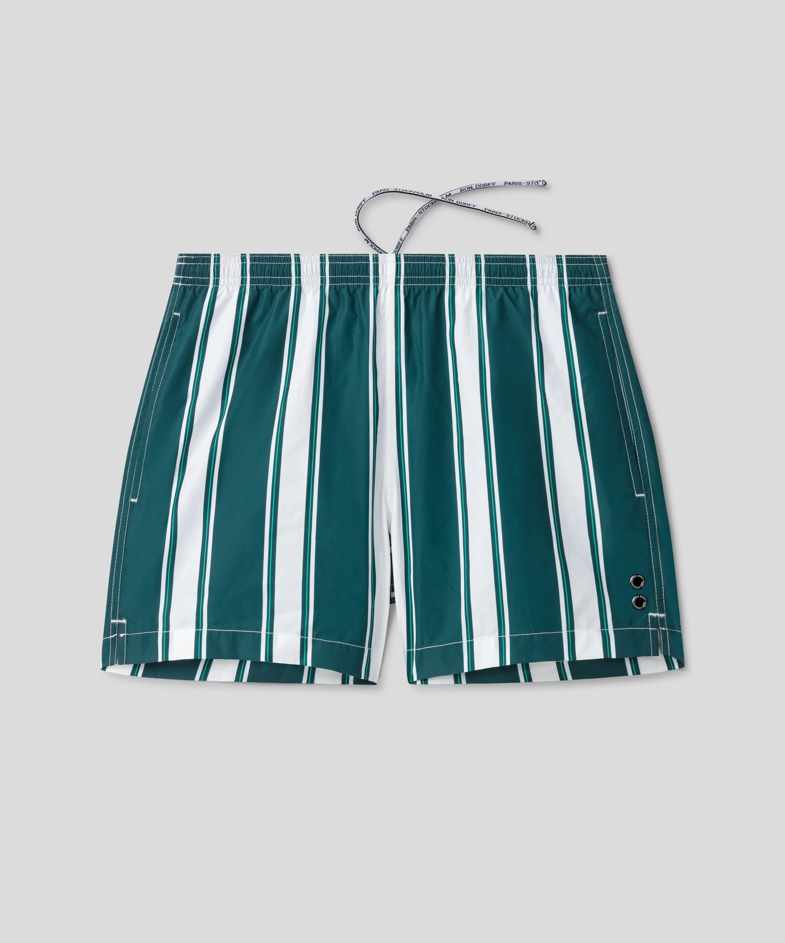 Swim Shorts w. Irregular Stripes: Pine Green/White