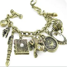 Teapot Frog Clock Wonderland Bracelet Stylish Bronze Charms Mirror