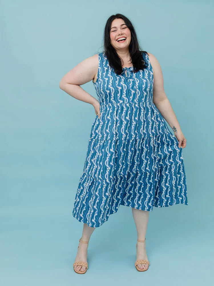 Thais Tiered Plus Size Sleeveless Dress - Blue Samudra