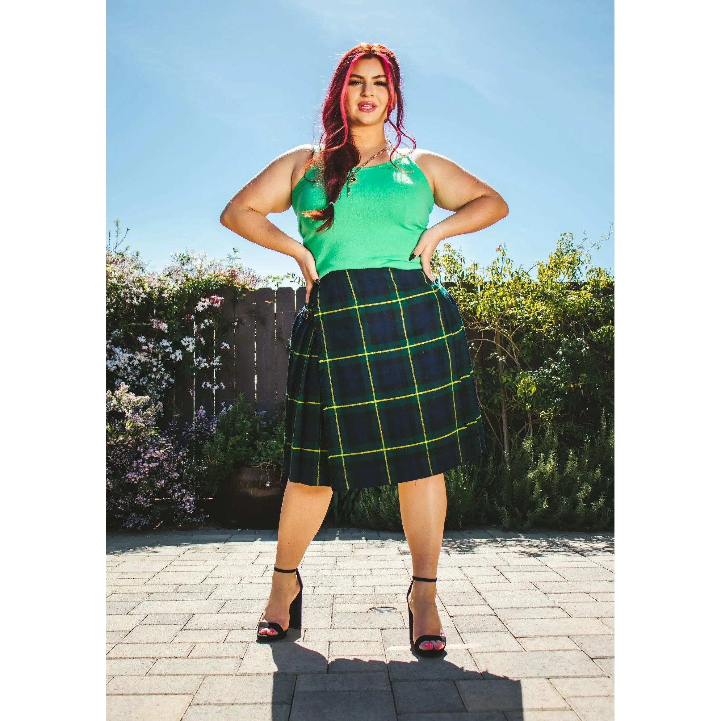 THE SCOTCH HOUSE 70's Green Tartan Plaid Kilt | Size L/XL