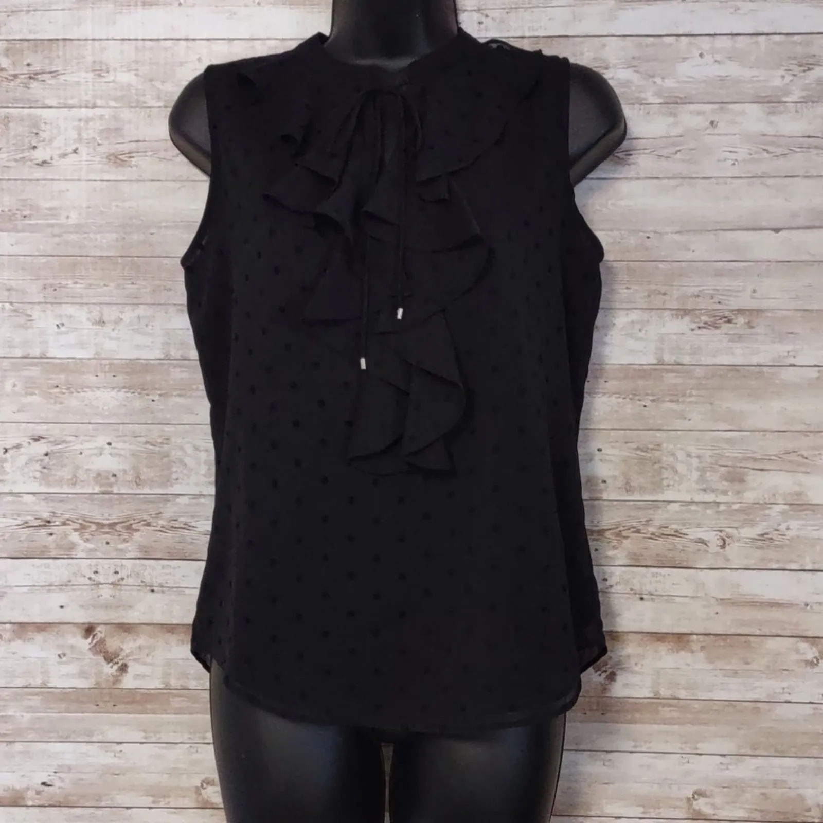 Tommy Hilfiger Dot Print Ruffle Top XS Black