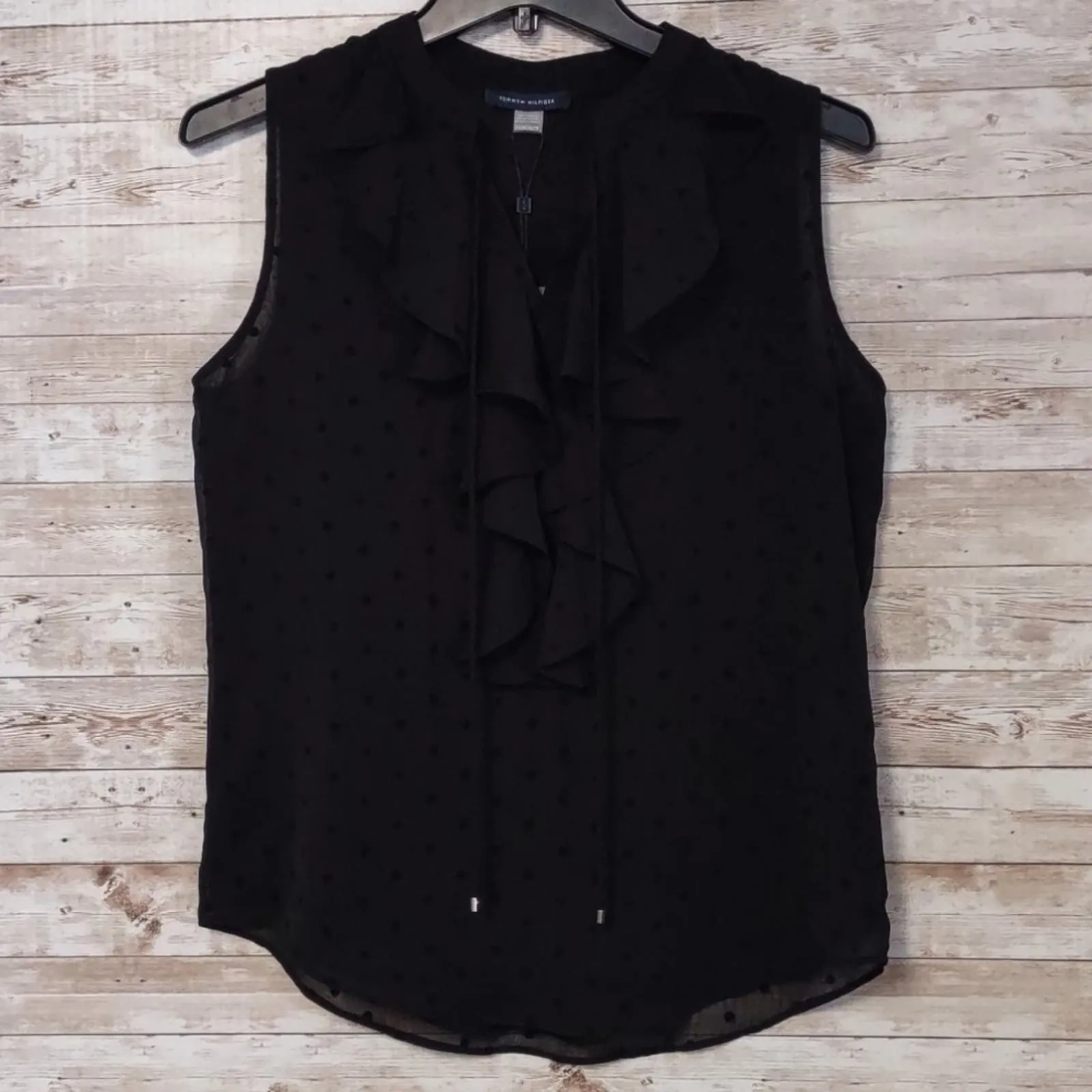 Tommy Hilfiger Dot Print Ruffle Top XS Black