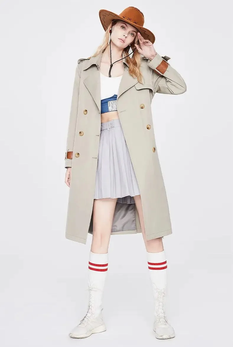 Trench Coat Atmospheric Fashion Temperament PU Leather Hit Color Windbreaker Women Jacket