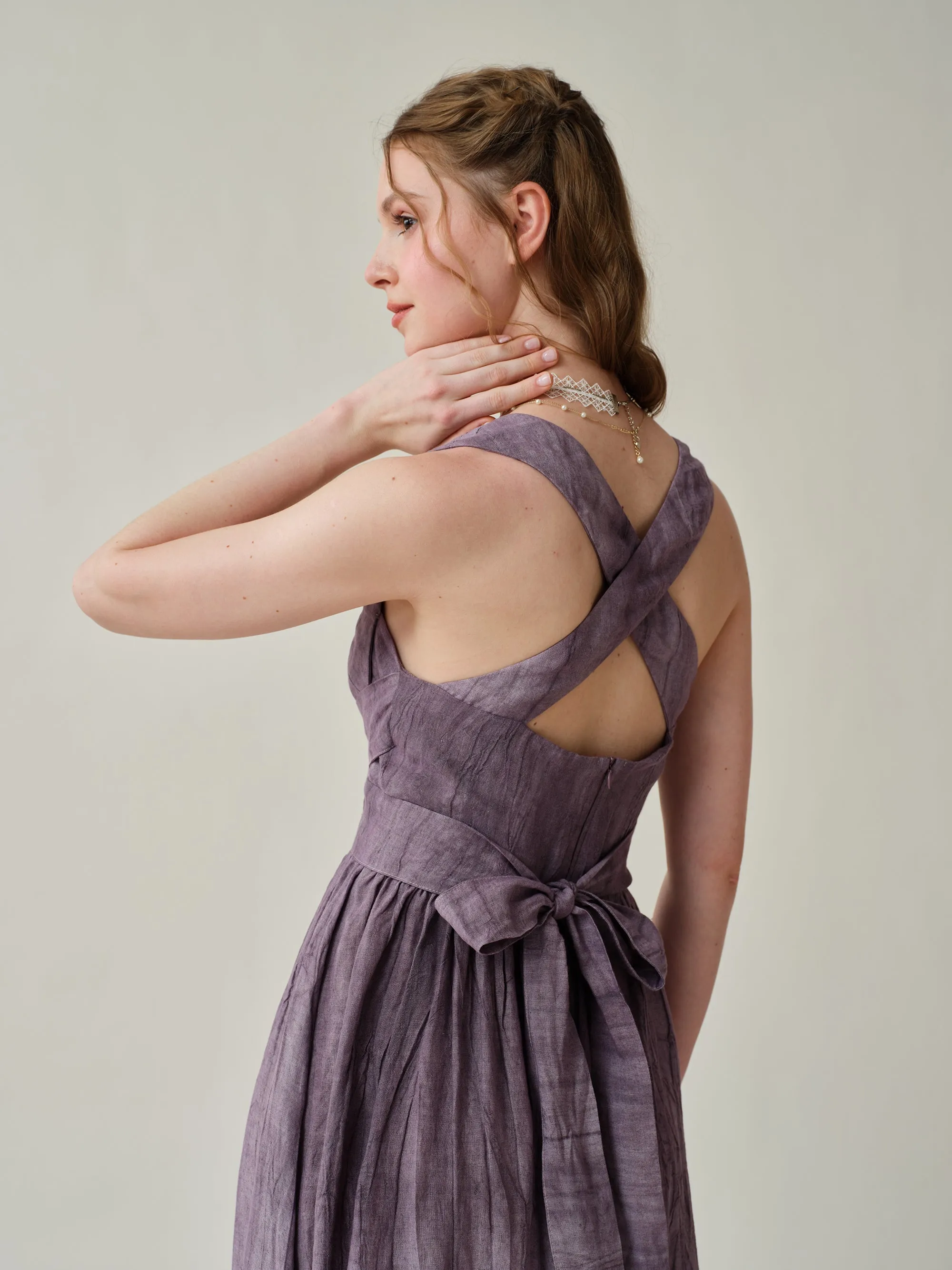 Vetiver 23 | cross back linen dress