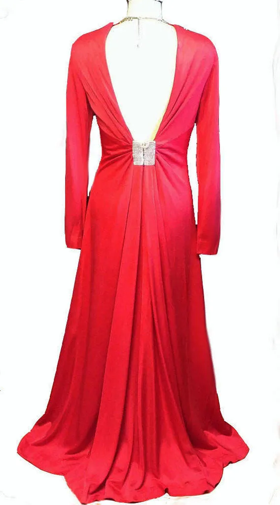 *VINTAGE 1960s EVA GABOR ESTEVEZ BIAS-CUT CUT OUT BACK WITH RHINESTONES RUCHED EVENING GOWN