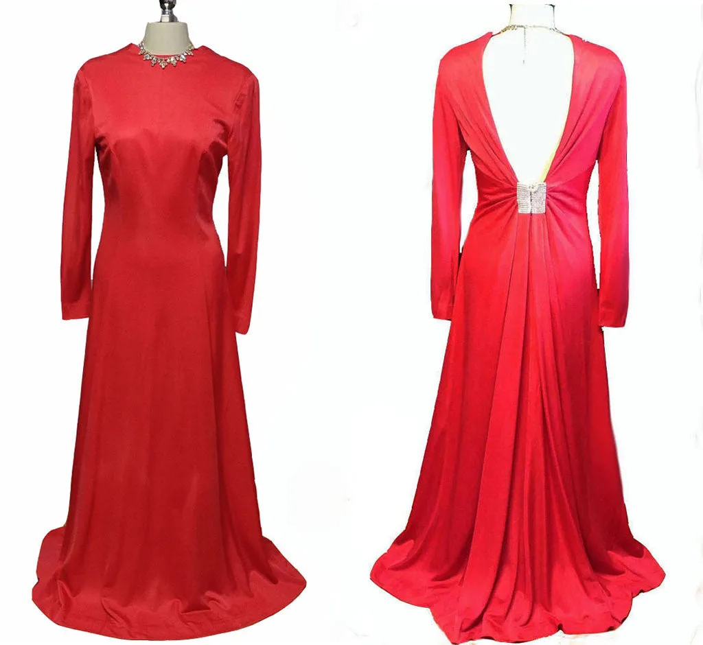 *VINTAGE 1960s EVA GABOR ESTEVEZ BIAS-CUT CUT OUT BACK WITH RHINESTONES RUCHED EVENING GOWN