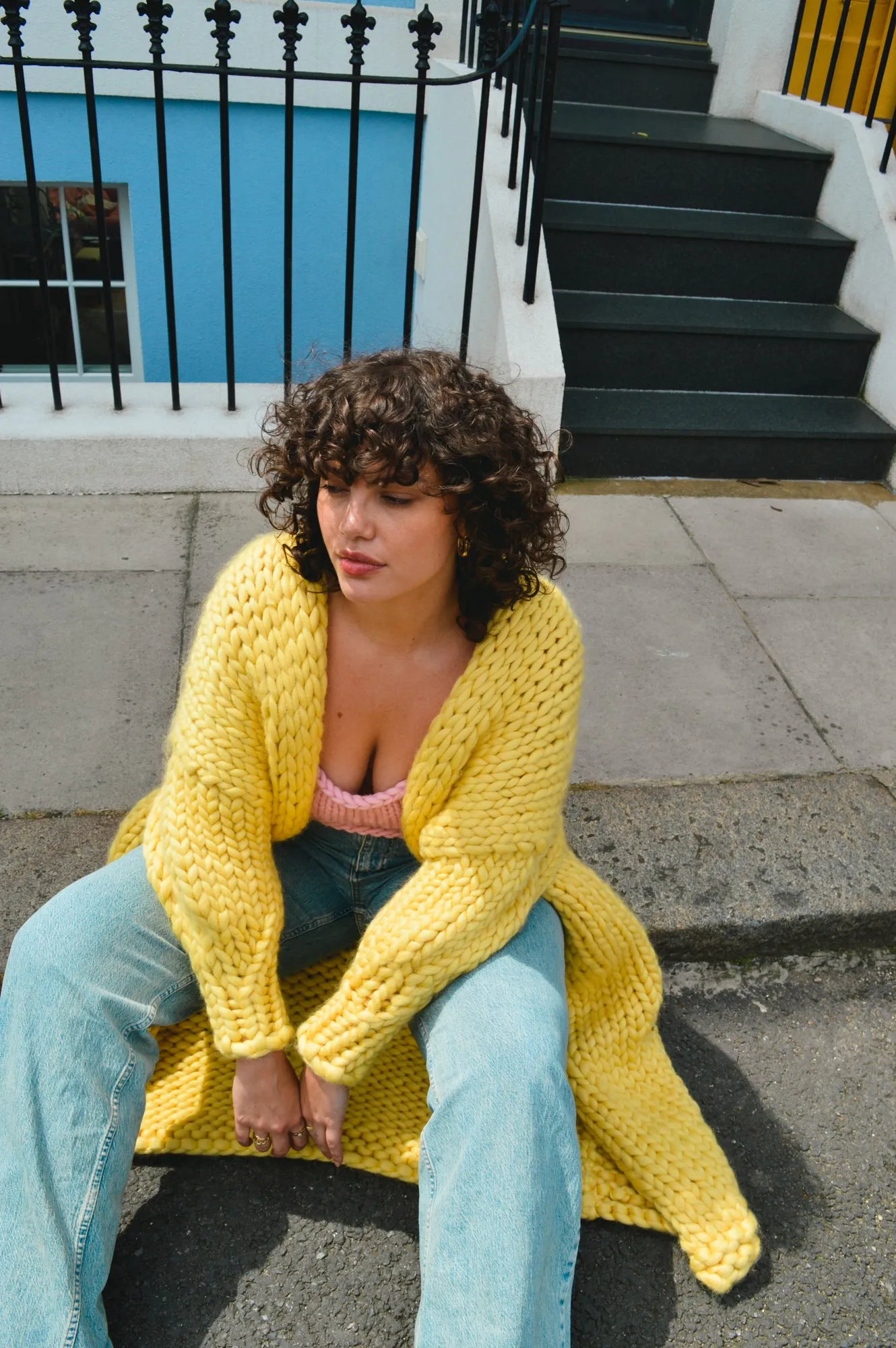 Yellow Chunky Knit Maxi Cardigan